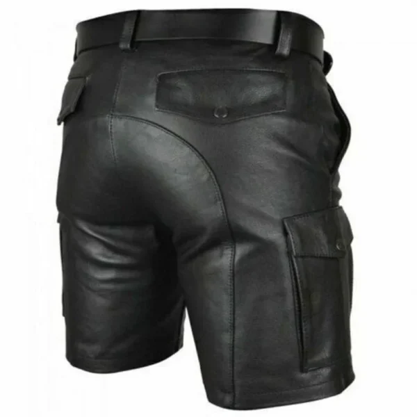 New Solid Color PU Leather Pants Casual Men's Short Leather Pants Summer Fashion Trend Club Punk Style Shorts for Men - Image 2