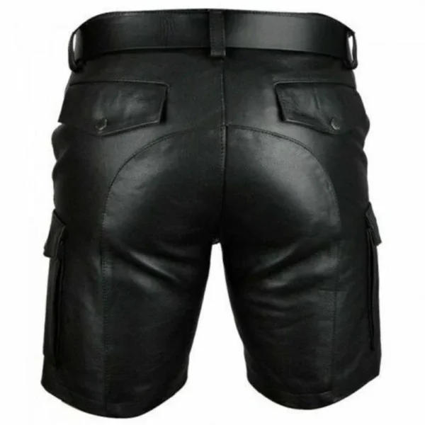 New Solid Color PU Leather Pants Casual Men's Short Leather Pants Summer Fashion Trend Club Punk Style Shorts for Men - Image 4