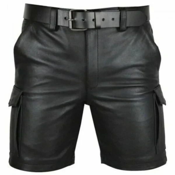 New Solid Color PU Leather Pants Casual Men's Short Leather Pants Summer Fashion Trend Club Punk Style Shorts for Men - Image 6